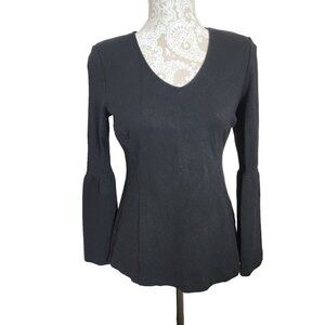 Cabi Top Bell Sleeve Its A Party Peplum Blouse Black V Neck Goth Women's XS